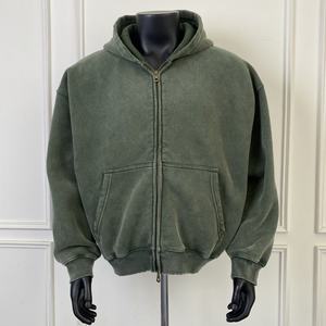 Men's Heavyweight Zip-Up Hoodie Premium Cotton Fleece Full-Zip Pockets Warm <b>Athletic</b> Outerwear Print for Sleeve Olive Green - Product Image 1