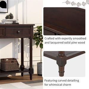 Consolle dal Design Tradizionale con Due Cassetti e Ripiano Inferiore, Tavolino Laterale in Teak MDF Color Espresso per Ingresso, Appartamento, Arredamento Casa - Product Image 6