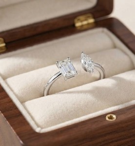 Bague de fiançailles classique en or massif 10K 14K 18K avec diamant de laboratoire certifié IGI taille marquise et taille émeraude, alliance d'amour - Product Image 5