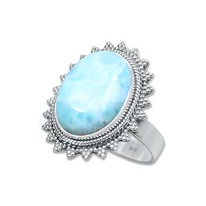 Handmade 925 Sterling Silver Women's Boho <b>Statement</b> <b>Ring</b> Natural Larimar Oval shape Gemstone Inlay Trendy Great Gift for Her - Product Image 2