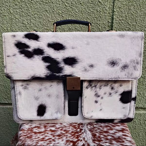 Maletín de Cuero Genuino con Pelo de Vaca, Portátil, Unisex, Hecho a Mano, Vintage, para Negocios, LPBH-0027 - Product Image 1