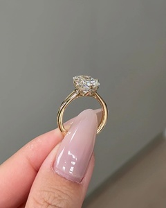Compass Prong Set <b>Ring</b> 3 CT Elongated Cushion Lab Grown Diamond <b>Ring</b>, 14K Gold Cushion <b>Thick</b> Band <b>Ring</b>, IGI Certified - Product Image 2