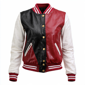Wholesale Leather Varsity Jacket Women Streetwear Button <b>Up</b> Baseball Leather Jackets Ladies PU Leather Varsity Coat Women's - Product Image 2