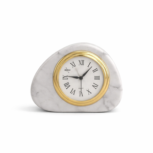 Horloge élégante en pierre avec chiffres romains et finition dorée pour la décoration de bureau, horloge de table en marbre classique, design vintage - Product Image 2
