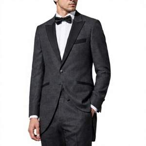 Costume de queue-de-pie pour homme en laine gris anthracite sur mesure, coupe ajustée, avec revers en vraie fourrure de renard, pour marié, smoking, frac de cérémonie, mariage formel - Product Image 6