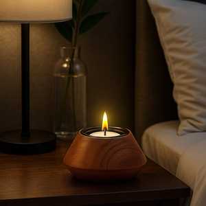 Hand Carved Acacia Wood Tealight Holder: Rustic Christmas Decor - Product Image 2