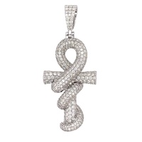 Pendentif Ankh tendance en argent sterling pavé, style hip-hop, personnalisé, glacé, pour rappeurs, unisexe, pour les fêtes