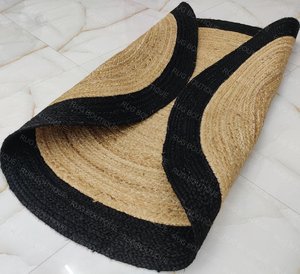 พรมปูพื้นทรงกลมสไตล์โบโฮ ทำจากปอกระเจา ขอบสีดำขาว ทอมือ ลายทอธรรมชาติ สำหรับห้องนั่งเล่น ห้องนอน ห้องเด็ก ตกแต่งบ้าน - Product Image 4