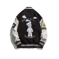Blouson Bomber Teddy personnalisé avec appliqué, style universitaire, streetwear décontracté, col montant, logo frontal, hiver