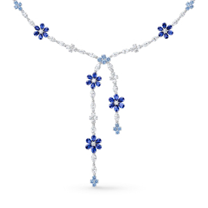 Collier avec pendentif fleur pour femme, en argent 925 plaqué rhodium, chaîne à perles saphir, bijoux romantiques pour mariage - Product Image 2