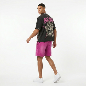 Custom Screen Printing Rhine Stone Sun Fade T Shirt & Short Set Fully Trending Design 100% Cotton Fabric Tee Set For Unisex - Product Image 4