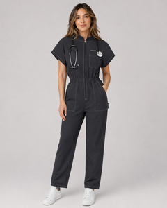 Uniforme Médico Unisex Azul Marino de Algodón, Tipo Jumpsuit, con Cordón Rosa, Bolsillo para Estetoscopio, Uniformes de Hospital WABSON SPORTS Needle - Product Image 4