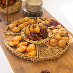 Handwoven Seagrass Serving Tray With Dividers <b>Round</b> Food Platter Woven Fruit Basket Eco Friendly Kitchen Party Serving Tray - Product Image 3