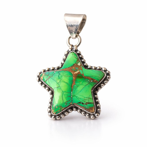 Colgante de Estrella de Turquesa Verde Cobre en Plata de Ley 925, Collar Bohemio Celestial Hecho a Mano, Joyería de Piedras Preciosas Naturales - Product Image 1