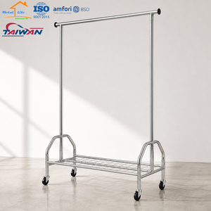 Made in Taiwan Heavy Duty Rolling Garment Rack with Bottom <b>Wire</b> <b>Shelf</b> and Wheels for Retail Store - Product Image 1