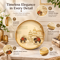 Plateau de service rond en bois naturel de qualité supérieure avec motifs d'éléphants et poignées |   Table à manger multifonctionnelle pour mariage, décoration intérieure