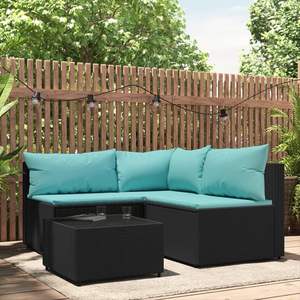 Conjunto de Muebles de Patio Negros con Cojines Azul Agua para Relajarse en el Jardín - Product Image 1