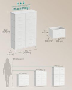 Commode blanche moderne à 10 tiroirs pour chambre à coucher - Product Image 2