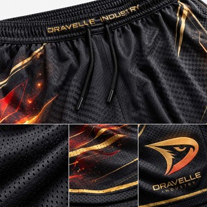 Pantalones Cortos Deportivos Personalizados de la Industria Dravelle, Ropa Deportiva Sublimada de Primera Calidad, Detalles Metálicos Dorados, Secado Rápido, Ecológicos - Product Image 5