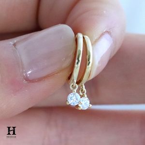 Minimalist 14K <b>Gold</b> Huggie Hoop <b>Earrings</b> Sparkling Diamond <b>Dangle</b> Drop Charm <b>Earrings</b> for Women Fine Jewelry - Product Image 4