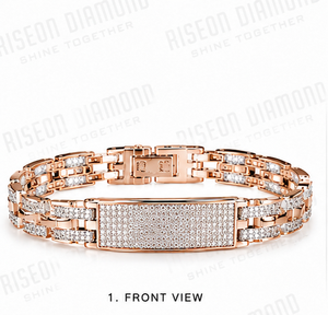 Premium 18K Rose Gold Diamond Bracelet Unisex Luxury Fine Jewelry Paved Central Plate Link Chain Gift For <b>Men</b> And Women - Product Image 3