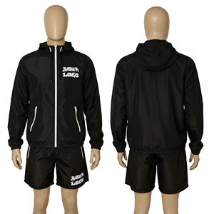 Customzie Windbreaker Hoodie & <b>Shorts</b> Set High Street Breathable Lightweight Nylon Double Lined Durable <b>Men's</b> Windbreaker Sets - Product Image 1