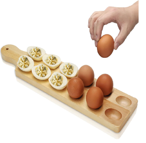 Bandeja para Huevos Duros de Madera de Olivia Pulida con 6 Compartimentos y Asa, Plato de Vajilla, Organizador y Exhibidor de Huevos Cocidos, Más Vendida - Product Image 4