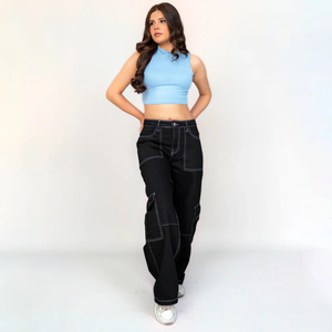 Custom Waist Ripped Women Cargo Jeans Pants New Fashion Black <b>Denim</b> Streetwear Logo Women's Summer Flat Leggings Washed <b>Material</b> - Product Image 5