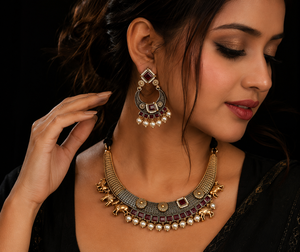 Wholesale Trendy Copper Oxidized Antique Finish Black Zinc Plated Lovers Cushion Cut Onyx Party Necklace Earring Set Women's - Product Image 2