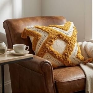Hot Selling Bohemian Geometric <b>Throw</b> Pillow Square <b>Orange</b> Cream Woven Textile Decorative Cushion with Tassels - Product Image 3