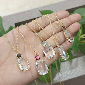 Geometric Gemstone Emerald Cut Crystal Quartz Brass Buddhism Fashion Pendant 18K Gold Plated Minimalist Statement Bezel Setting - Product Image 4
