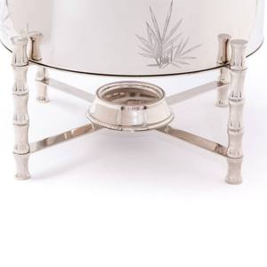 Plat à chafing de luxe en acier inoxydable argenté avec pieds en bambou, chauffe-plat rond pour buffet, idéal pour la restauration, les mariages et les fêtes - Product Image 5