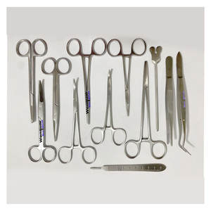 Juego de 13 Instrumentos Básicos para Cirugía Menor con Pinzas Quirúrgicas de Acero Inoxidable, Portaagujas, Kit de Entrenamiento Médico y Veterinario - Product Image 1