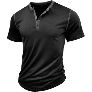 Nouveau T-shirt Henley Homme 2026 – Manches Courtes, Bordures Contrastées, Coton Décontracté, Coupe Slim, Idéal Été - Product Image 1