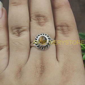 Natural Tiger Eye Stone 925 Sterling Silver <b>Ring</b> Handmade Vintage Sunburst Design Unisex <b>Statement</b> Healing Crystal Jewelry Her - Product Image 5