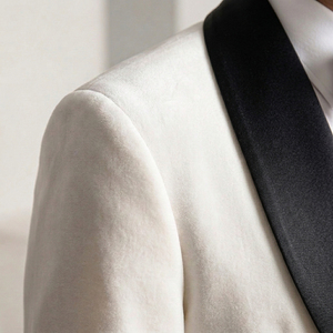 Newly Arrived Men's White <b>Velvet</b> <b>Blazer</b> Single Breasted Black Shawl Collar Formal Suit Jacket - Product Image 6
