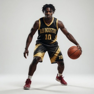 Tenues de basketball ultra premium B.B Industry bleu et blanc avec passepoil, maillots et shorts personnalisés par sublimation, anti-humidité, coupe professionnelle pour équipe - Product Image 6