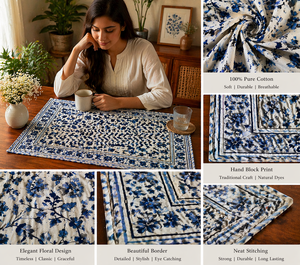 Ensemble de sets de table floraux bohèmes, sets de table en coton de haute qualité pour table à manger, chef-d'œuvre fait main, vaisselle lavable - Product Image 6