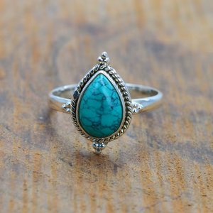 Blue Turquoise Pear Shape <b>Ring</b> 925 Sterling Silver Natural Gemstone Jewelry Handmade Boho <b>Statement</b> <b>Ring</b> For Women Gift - Product Image 5