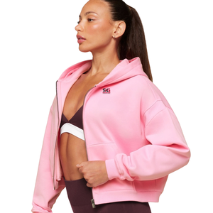 <b>Pink</b> Women Zip Up Hoodie <b>Cropped</b> Sweatshirt Loose Fit Hooded Jacket Casual Streetwear - Product Image 5