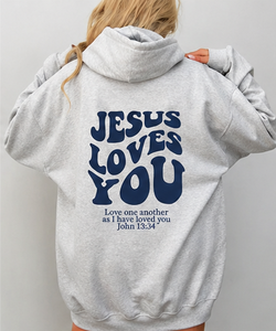 Sudadera con Capucha de Forro Polar para Hombre, Estilo Oversize, con Estampado 'Jesus Loves You' en la Espalda, Ropa Casual de Fe, 100% Algodón - Product Image 4