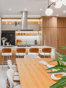 Juego de Comedor Moderno de Madera de Teca Sólida con Sillas Tapizadas, Muebles Contemporáneos de Lujo para Villa, Resort, Hotel y Hoteles Premium - Product Image 4