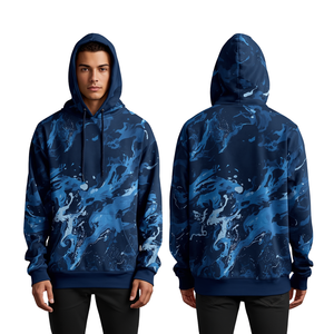 Sudadera con Capucha Azul Marino para Hombre, Sublimada, con Diseño Gráfico Abstracto en Movimiento, Estilo Oversize - Product Image 2