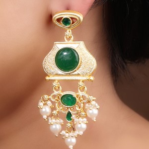 ARTS JEWELS Pendientes Colgantes Étnicos de Latón con Baño de Plata Antigua, Diseño Elegante con Engaste de Bisel para Mujer, Regalo para Fiesta, Estilo Rajasthan - Product Image 2