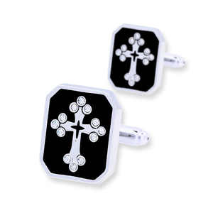 Mancuernillas Rectangulares Personalizadas en Tono Negro y Plateado con Detalles de Piedras Transparentes, Joyería para Camisa Formal de Boda para Hombre - Product Image 1