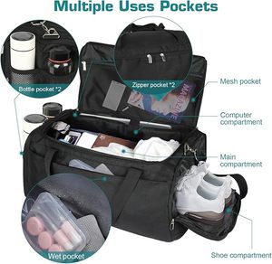 Unisex Duffle Bag 30-40L Large Capacity Gym Travel Bag With Adjustable Strap And <b>Interior</b> Compartment Solid Black Duffle Bags - Product Image 4