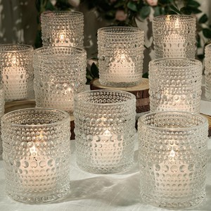 Aqdus Saleem Portavelas de Cristal Transparente con Cuentas, Diseño Hobnail, Hechos a Mano, Cuadrados, Venta al por Mayor - Product Image 1