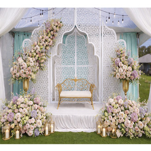 Escenario de Boda Opulento para Exteriores con Paneles Cortados con Láser, Fondo de Boda de Lujo Estilo Marroquí, Exclusivo Escenario de Boda con Rejilla Blanca, EE. UU. - Product Image 1