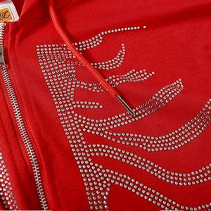 Sudadera con Capucha Roja INDEX con Cierre, Diseño de Esqueleto con Pedrería, Unisex, Estilo Gótico, para Otoño - Product Image 5