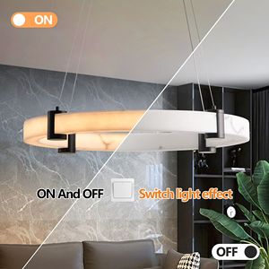 Lampadario a sospensione moderno a LED da 24 pollici con altezza regolabile, finitura effetto marmo, anello in resina, a sospensione a soffitto - Product Image 6